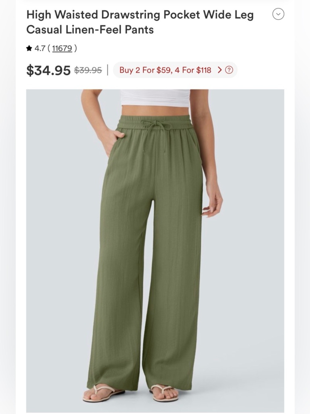 HALARA Olive Wide Leg High Rise Drawstring Pants